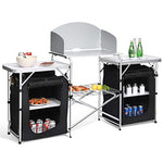 COSTWAY Mesa de Camping Plegable con Organizado Cocina de Camping Armario de Tela y Marco de Aluminio para Fiesta Picnic Exterior
