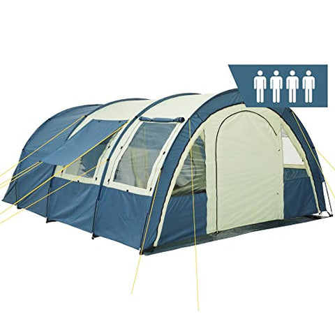 CampFeuer Tienda de Campaña Familiar Multi I 4 Personas I Columna de Agua de 5.000 mm I con Suelo y Pared Frontal Desplazable I Enorme Vestíbulo (Caqui y Azul)