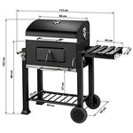 tectake Barbacoa de Carbón Vegetal, Parrilla de Mantenimiento de Calor, Estante Lateral Plegable, Termómetro Integrado, 2 Ruedas Grandes, Cajón de Cenizas, Negro