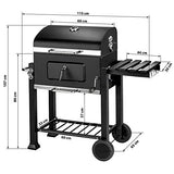 tectake Barbacoa de Carbón Vegetal, Parrilla de Mantenimiento de Calor, Estante Lateral Plegable, Termómetro Integrado, 2 Ruedas Grandes, Cajón de Cenizas, Negro