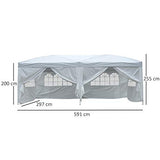 Outsunny Carpa Plegable en Acordeon 4 Paneles Laterales 2 Cortinas +Bolsa Transporte 5,91x2,97x2,55 m Blanco