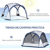 Outsunny Tienda de Campaña para 6-8 Personas con 4 Mosquiteros 2 Paneles de Tela Oxford y Bolsa de Transporte para Camping Senderismo Viajes 350x350x230 cm Blanco y Azul
