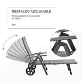 Outsunny Tumbona de Jardín de Ratán 192x74x55 cm con Respaldo Reclinable en 7 Posiciones Reposabrazos y Ruedas Marco de Aluminio para Patio Terraza Balcón Gris