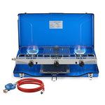 Camplux JK-5330 Hornillo a Gas Portátil, Estufa de Gas de Tres Quemadores, para Camping o Festivales, Gas Butano/ Propano, 4,5kW