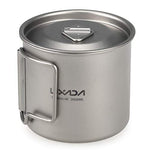 Taza de Titanio Ultraligera con Vajilla Plegable para Cena Acampar y Senderismo 300 ml/350 ml/550 ml/650 ml