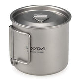 Taza de Titanio Ultraligera con Vajilla Plegable para Cena Acampar y Senderismo 300 ml/350 ml/550 ml/650 ml