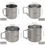 Taza de Titanio Ultraligera con Vajilla Plegable para Cena Acampar y Senderismo 300 ml/350 ml/550 ml/650 ml