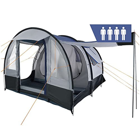CampFeuer Tienda de Campaña Familiar Smart I 4 Personas I Columna de Agua de 2.000 mm I Tipo Tunel I 3 Entradas (Color Negro – Azul/Gris)