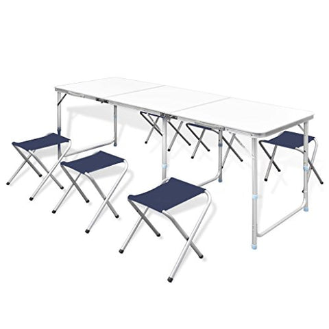 vidaXL Mesa de Camping Portátil Plegable 6 Taburetes Aluminio Muebles Jardín