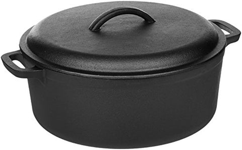Amazon Basics - Horno holandés de hierro fundido pretratado con asa doble, 6,62 l