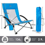 TIMBER RIDGE Silla Plegable de Playa Portátil Bajo Silla de Camping Aluminio Espalda Alta en Malla Ultraligero con Bolsa de Transporte Azul