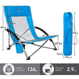 TIMBER RIDGE Silla Plegable de Playa Portátil Bajo Silla de Camping Aluminio Espalda Alta en Malla Ultraligero con Bolsa de Transporte Azul