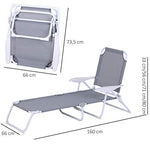 Outsunny Tumbona Reclinable y Plegable de Jardín con Respaldo Ajustable en 4 Posiciones Marco de Metal Textilene Transpirable 160x66x80 cm Gris