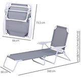 Outsunny Tumbona Reclinable y Plegable de Jardín con Respaldo Ajustable en 4 Posiciones Marco de Metal Textilene Transpirable 160x66x80 cm Gris
