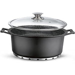 Set de Cocina Titanio de 25 Piezas | 4 Tapas de Vidrio Templado | Aluminio + Titanio y fondo de piedra antiadherente | Base Multisuperficie incluida HORNO