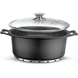 Set de Cocina Titanio de 25 Piezas | 4 Tapas de Vidrio Templado | Aluminio + Titanio y fondo de piedra antiadherente | Base Multisuperficie incluida HORNO