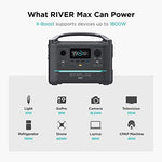 Estación de energía portátil ECOFLOW EF RIVER Max, batería de repuesto de litio de 576Wh, con 3600W (1200W de pico), tomas de corriente CA y linterna LED, generador solar