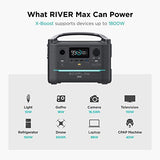 Estación de energía portátil ECOFLOW EF RIVER Max, batería de repuesto de litio de 576Wh, con 3600W (1200W de pico), tomas de corriente CA y linterna LED, generador solar