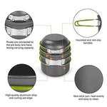 Odoland 16 Piezas Juego de Utensilios de Cocina para Camping Incl. 2 x Ollas Camping, 2 x Sartén de Aluminio, Estufa de Camping y 2X Taza de Acero Inoxidable - Kit de Camping