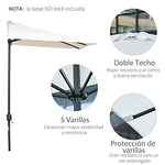 Outsunny Sombrilla Semicircular 230x130x245 cm Parasol para Pared de Jardín con Manivela y Mástil de Metal de Ø38 mm Terraza Balcón Crema