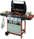 Barbacoa de gas Campingaz 3 Series Woody LX con 3 quemadores de acero inoxidable y bandejas laterales plegables de madera, barbacoa de pie con tapa y termómetro, sistema de limpieza InstaClean