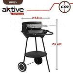 Barbacoa carbón portátil Aktive Ø42x74 cm Redonda | 3 alturas regulables | 2 ruedas para facilitar el transporte | Montaje rápido y fácil | Parrilla con dos mangos extraíbles