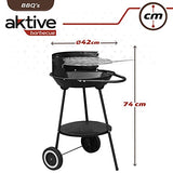 Barbacoa carbón portátil Aktive Ø42x74 cm Redonda | 3 alturas regulables | 2 ruedas para facilitar el transporte | Montaje rápido y fácil | Parrilla con dos mangos extraíbles