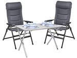 CAMPART TRAVEL Juego de camping para 2 personas, mesa plegable de 110 x 70 cm con placa de aluminio y 2 sillas plegables en color gris