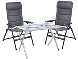 CAMPART TRAVEL Juego de camping para 2 personas, mesa plegable de 110 x 70 cm con placa de aluminio y 2 sillas plegables en color gris