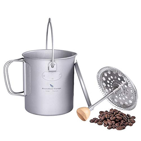 Boundless Voyage Taza de café de titanio al aire libre de prensa francesa olla de camping olla de cocina olla de viaje capacidad 750 ml máx. Ti1581A