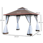 Outsunny Carpa Jardín o Terraza Color Café de 3x3m Cenador con Mosquitera Pabellón Gazebo con Techo con Ventilación