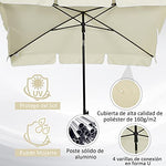 Outsunny Sombrilla Rectangular Grande Parasol con Ángulo Ajustable para Patio Terraza o Jardín 198x130x240cm En Color Beige