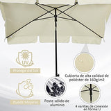 Outsunny Sombrilla Rectangular Grande Parasol con Ángulo Ajustable para Patio Terraza o Jardín 198x130x240cm En Color Beige