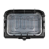 Princess 112250 Barbacoa Eléctrica con estantes laterales 2 en 1, Parrilla de sobremesa o barbacoa de pie, 2 parrillas a 2 alturas, Superficie de 40 x 24.5 cm, termostato ajustable, Negro