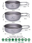 Boundless Voyage Ultraligero para Exteriores Juego de tazón de Titanio 3PCS Juego de Utensilios de Cocina Picnic Titanium Pan