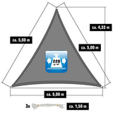 AMANKA - Toldo de Protección Solar UV Triangular - 5 x 5 x 5 m.