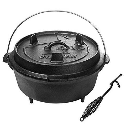 Overmont Dutch Oven Olla Horno Holandesa de Hierro Fundido Cazuela con Elevador y Soporte para la Tapa y Las piernas 8.8L / 9Quart (Olla + Tapa)