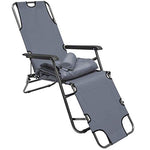 AMANKA - Tumbona Plegable con Reposacabezas, Reposapiernas y Respaldo Reclinable | 178 cm Gris