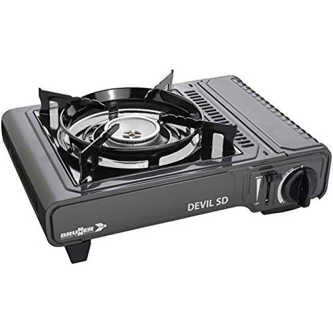 Brunner Devil SD - Hornillo con termopar (Encendido piezoeléctrico Integrado y quemadores de Aluminio, 30 mbar, 2,5 kW), Color Negro, 34 x 28 x 12 cm