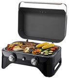 CAMPINGAZ Attitude 2100 LX Barbacoa de gas, barbacoa de mesa portátil con 2 quemadores de acero, 5 kW de potencia , para camping con tapa, termómetro y parrilla de hierro fundido, 2000038741