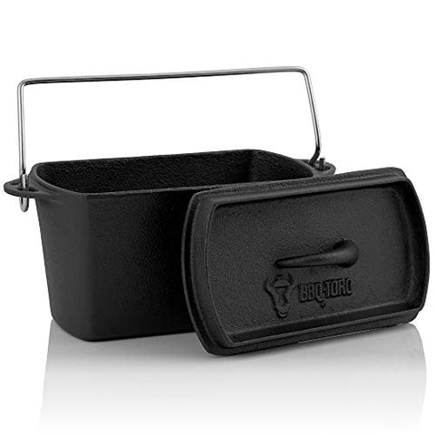 BBQ-TORO Olla de Hierro Fundido con Tapa y Asa | 2 litros | 27 x 12,5 x 15 cm | Curada