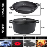 KESSER® Horno holandés 2 en 1, olla de hierro fundido 4,8 l y sartén 1,8 l quemados, listo para usar incl. libro de cocina, cacerola de doble función, tapa/sartén para cocina, camping