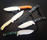 JEO-TEC Nº9 Cuchillo Supervivencia Caza Monte bushcraft Camping Outdoor Campo - Funda de Piel con pedernal y Piedra afilar incluidos - Acero MOVA-58 - Fabricado en España