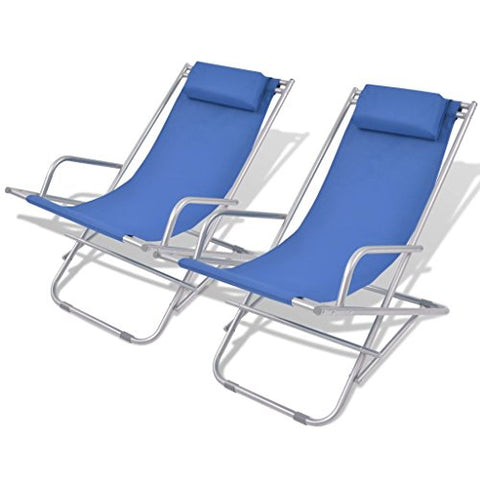 vidaXL Tumbonas Modelos Reclinables Pack 2 Unidades de Acero Azul 69x61x94 cm