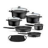 Set de Cocina Titanio de 25 Piezas | 4 Tapas de Vidrio Templado | Aluminio + Titanio y fondo de piedra antiadherente | Base Multisuperficie incluida HORNO
