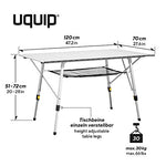 Uquip Variety L - Mesa para Acampada, Aluminio, 120 x 70cm, Altura Regulable