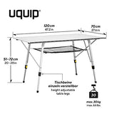 Uquip Variety L - Mesa para Acampada, Aluminio, 120 x 70cm, Altura Regulable