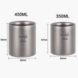 Taza de Titanio Portátil para Camping, Senderismo, Cocina, pícnic 350 ml / 450 ml