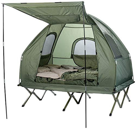 Semptec Urban Survival Technology Cama de Camping: Tienda Doble 4en1, Cama de Campamento, 2 Sacos de Dormir de Invierno, Colchón, Proteccion Solar (Cama de Campamento con Tienda)