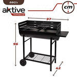 AKTIVE 52897 - Barbacoa carbón y leña de doble parrilla 97 x 42 x 96 cm; 2 alturas regulables, depósito de cenizas extraíble y fácil de limpiar, bandeja para utensilios, 2 ruedas para fácil transporte